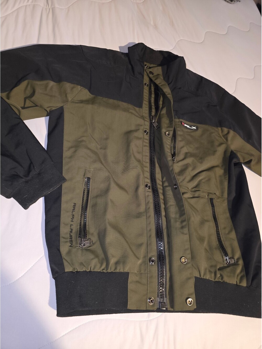RLX Ralph Lauren Mens Jacket Olive Black Reflective Zip Winter Snow - Large
